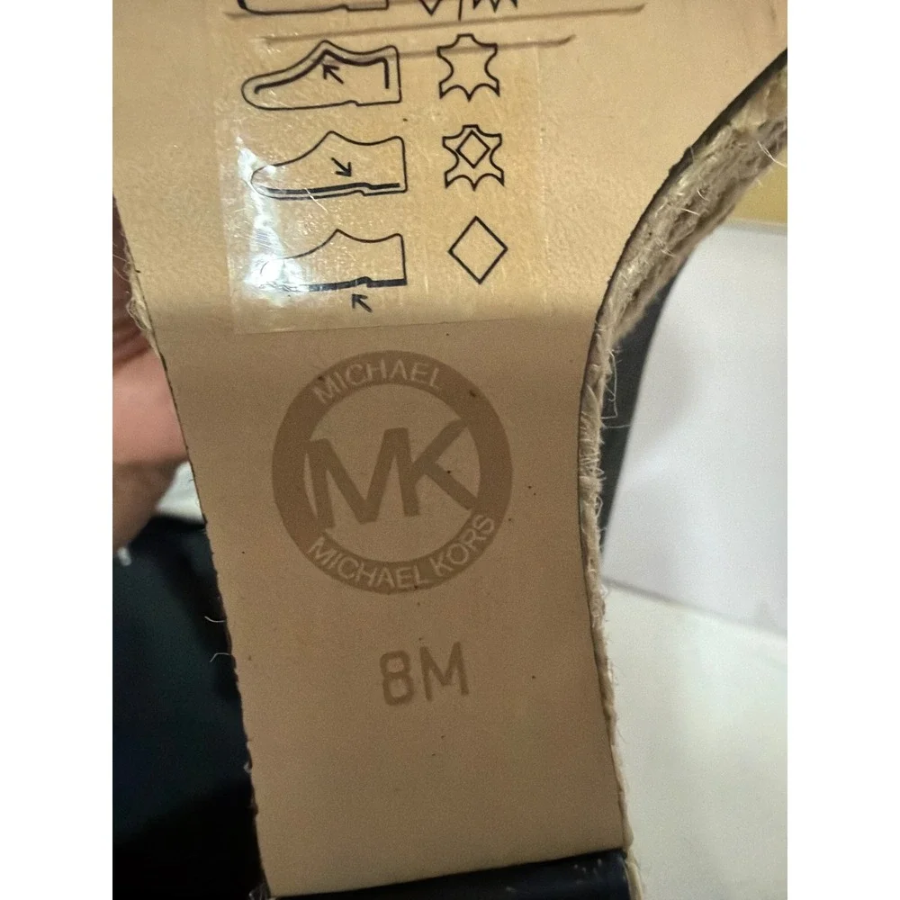 Michael Kors Brown Monogram Peep Toe Wedge Espadrille Sandals Bow 8M NEW